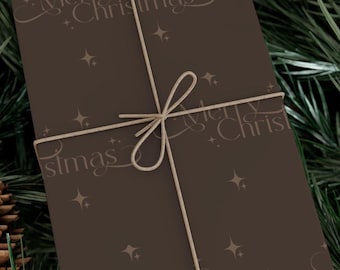 Mocha Merry Christmas Wrapping Paper, Neutral Wrap