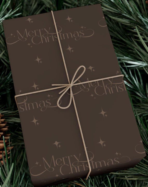 Wrapping Paper, Brown Christmas Gift Wrap, Mocha Merry Christmas Paper, Minimalist Neutral Holiday Wrapping, Cozy Modern Gift Wrap