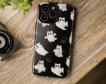 Ghost Cat iPhone Case, Halloween Phone Case, Spooky Cute Cat Gift, iPhone 15 14 13 12 11 X Xr Pro Plus, Samsung Galaxy, Google Pixel
