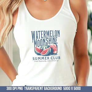 Watermeloen Moonshine Summer Club | Grappige vintage zomer-png | Happy Hour-muurkunst | Drinkdecor voor volwassenen