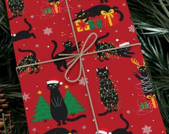 Funny Black Cat Christmas Wrapping Paper: Holiday Pet Theme