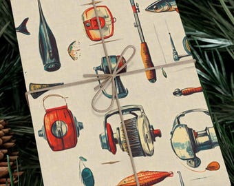 Fishing Wrapping Paper, Outdoorsman Father's Day Gift Wrap, Vintage Fishing Lures, Gifts for him