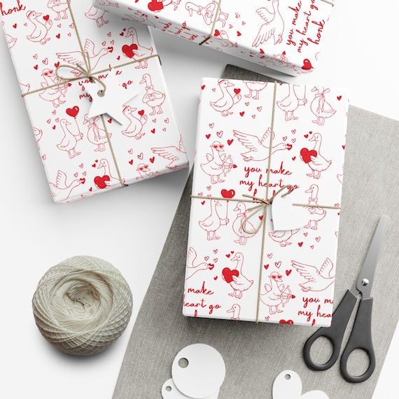 You Make My Heart Go Honk Valentine Love Pattern Gift Wrap Paper, silly goose valentines, funny wrapping paper