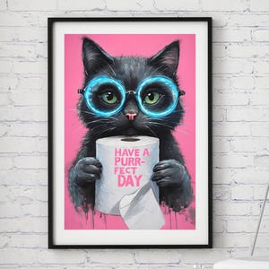 Funny Cat Poster, Black Cat Bathroom Art, Toilet Paper Cat, Cat Bathroom Decor, Bathroom Humor, Wall Art Download, Funny Cat Posters