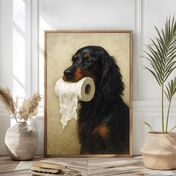 Funny Gordon Setter Bathroom Art: Vintage Style Dog Print (Digital Download)