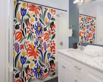 Matisse Style Shower Curtain: Abstract Floral Art, Mid-Century Decor