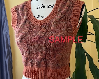 MADE TO ORDER - Wool cropped cable vest women’s men’s  hand knitted
