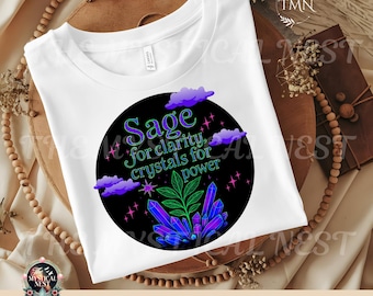 Imagen PNG de salvia y cristales: imágenes prediseñadas de brujería, diseño de luna (descarga digital)