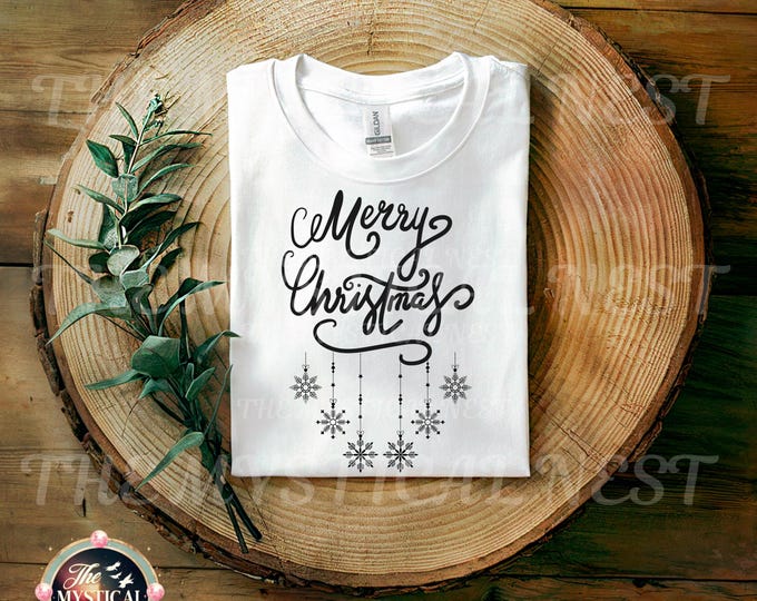Merry Christmas PNG: Snowflake Ornament, Holiday Lettering (Digital Download)