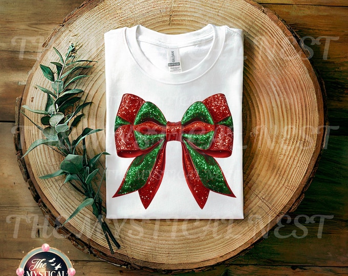 Christmas Coquette Bow PNG, Red and Green Glitter, Christmas Sublimation, PNG Sublimation, Coquette Bow Art, Christmas Gifts, Christmas Art