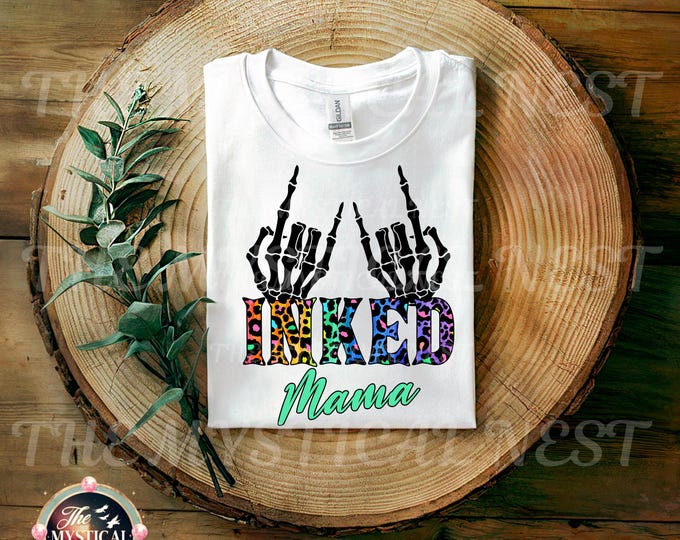 Mom PNG, Inked Mama PNG, Skeleton Hand Clipart, Rockin' Mama, Digital Download, Leopard Print PNG, Mom Sublimation Design, Mom Shirt
