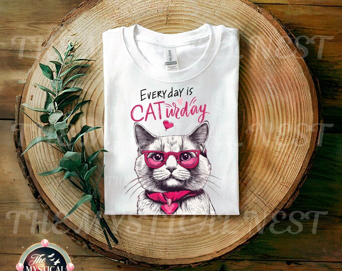 Cat Clipart PNG - 'Every Day is Caturday' Sublimation Art for Feline Lovers, Cool Cat Wall Art, Instant Download Gift