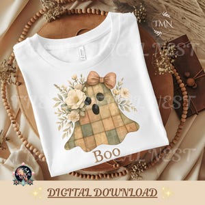 Quilted Ghost Floral Patchwork, Preppy Halloween, Digital Download, Fall PNG