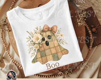 Quilted Ghost Floral Patchwork, Preppy Halloween, Digital Download, Fall PNG