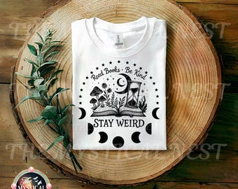 Stay Weird PNG, Dark Academia, Witchy Reading Art (Digital Download)