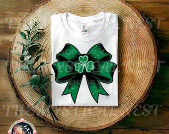 Coquette Bow PNG - Green St Patrick's Day Bow, Four Leaf Clover Sublimation, Paddy Day PNG, Coquette Style Decor