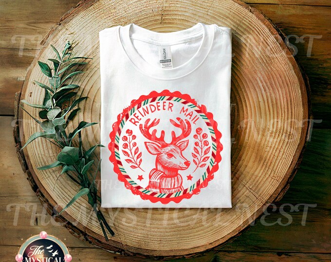 Vintage Reindeer Post Stamp PNG, Reindeer Mail Clipart, Retro Design, Instant Download, Festive Art, Christmas Clipart, Christmas Stamp