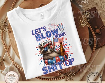 Funny Patriotic Raccoon, 4th of July PNG (Digital Download)