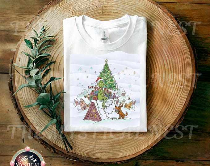 Grinch & Max Whoville Christmas Illustration Snowy Roof Top (Digital Download)