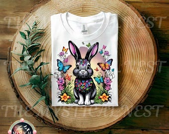 Easter Bunny PNG Clipart, Spring Meadow Design, Digital Download for Easter Shirts & Sublimation Projects