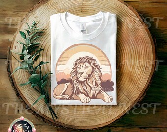 Lion PNG, Retro Lion Clipart, Vintage PNG Graphic, Animal Clipart, Sunset PNG Graphic, Lion Sublimation Design, Instant Download,