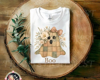 Preppy Ghost PNG, Floral Patchwork png, Fall Pumpkin png, Autumn png, Trendy Patchwork Spooky Ghost, Fall Girly png, Quilted Halloween