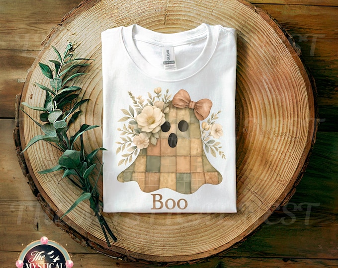 Preppy Ghost PNG, Floral Patchwork png, Fall Pumpkin png, Autumn png, Trendy Patchwork Spooky Ghost, Fall Girly png, Quilted Halloween