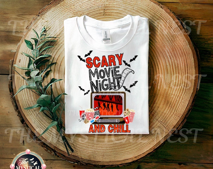 Retro Scary Movie Night PNG: Halloween Horror Sublimation Art (Digital Download)