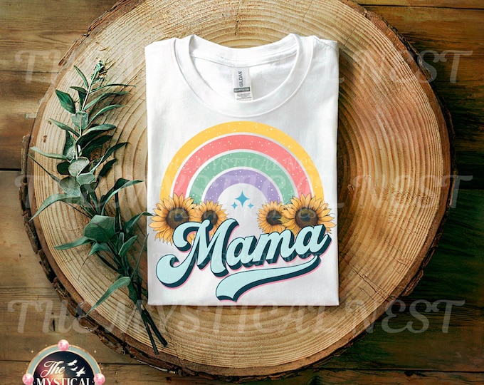 Retro Mama PNG, Mothers Day PNG, Mama sublimation, Sunflower graphic, Rainbow clipart, Mama t-shirt, gift for mom, Digital Download