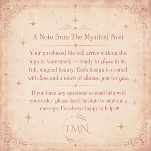 A vintage-style note from the shop explains that downloaded files will not include watermarks.
