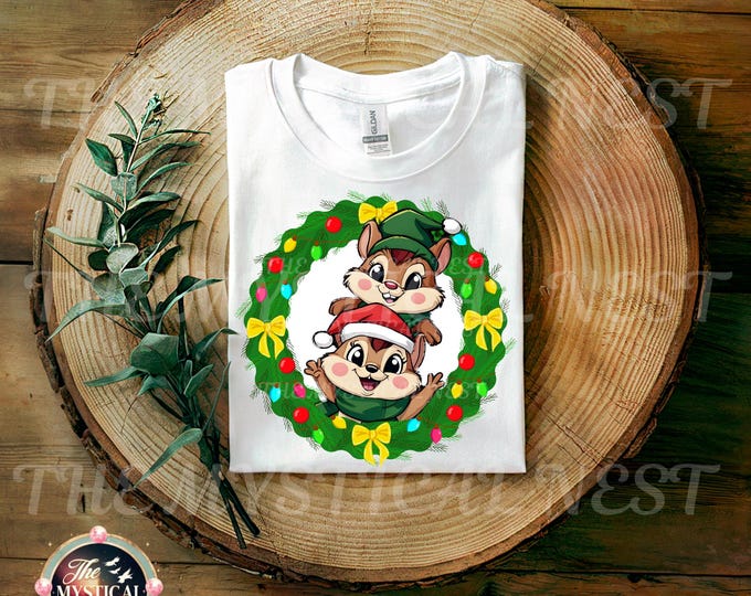 Chipmunk Christmas Wreath PNG, Sublimation Design, Digital Download, Holiday Clip Art, Christmas Decor, Printable Art, Chipmunk PNG