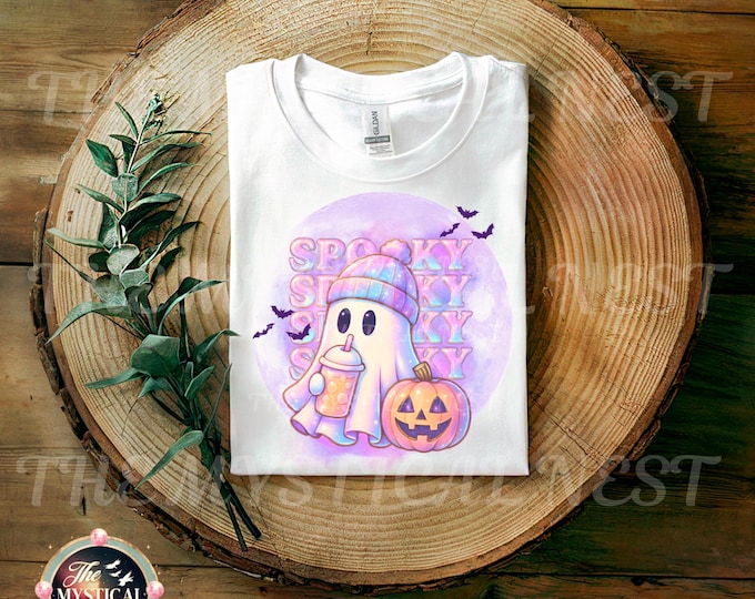 Iridescent Ghost PNG, Spooky Season, Full Moon PNG, Cute Ghost Clipart, Pumpkin Png, Halloween Png,  Sparkle ghost Design