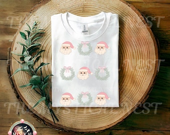 Whimsical Pink Christmas PNG | Pastel Christmas Santa Wreath Digital Download | Holiday Sublimation Design