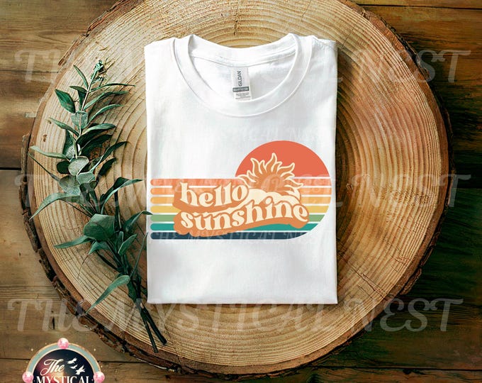 Hello Sunshine Vintage PNG, Retro Summertime PNG, Good Vibes Clipart, Summer Clip Art, Vintage Sunshine Digital Art, Sublimation Design