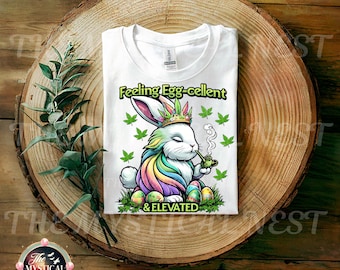 Happy 420 Easter Day Bunny Smoking Marijuana, Feeling Egg-Cellent And Elevated Weed PNG, Easter PNG, Cannabis Sublimation Digital Download