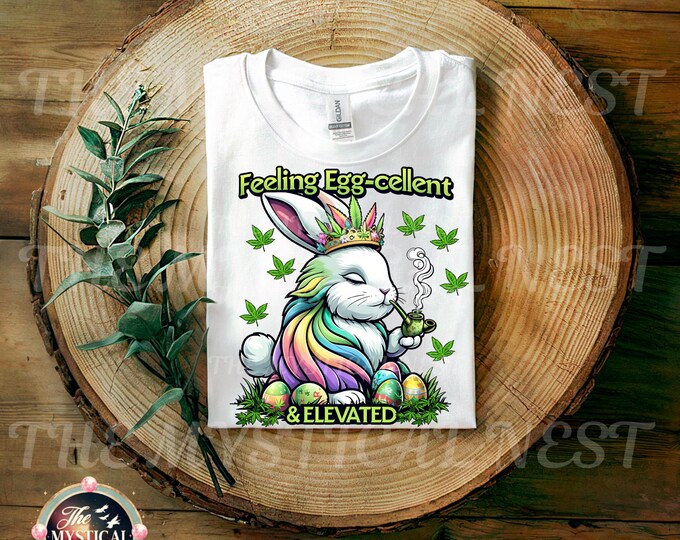 Happy 420 Easter Day Bunny Smoking Marijuana, Feeling Egg-Cellent And Elevated Weed PNG, Easter PNG, Cannabis Sublimation Digital Download