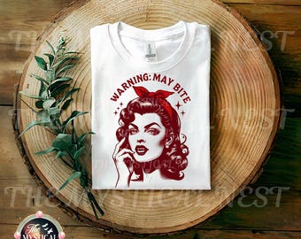 Vampire PNG, Warning I May Bite, Vampire Girl Halloween, Flirty PNG, Vampire Theme, Vintage Vampire, Halloween PNG, Spooky Season