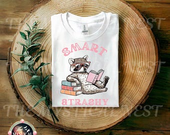 Smart & Trashy Raccoon PNG: Funny Book Lover Design (Digital Download)