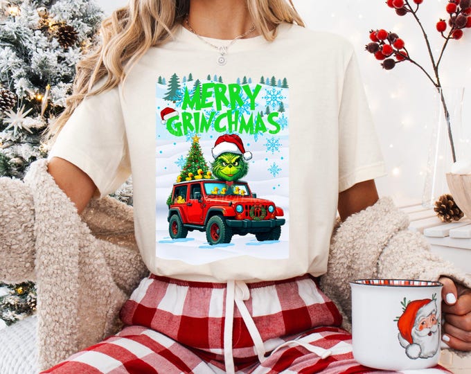 Funny Grinch Jeep PNG – Merry Grinchmas Christmas Clipart, Grinch Off-Road Jeep Holiday Design, Instant Download