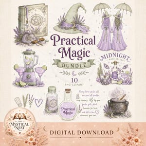 Practical Magic Clipart Bundle, Midnight Margaritas, 10 Witchy Graphics, Digital Download PNG