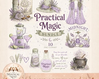 Practical Magic Clipart Bundle, Midnight Margaritas, 10 Witchy Graphics, Digital Download PNG