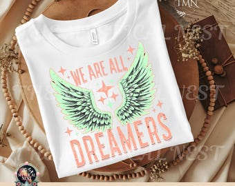 Dreamer PNG: Vintage Shirt Design with Angel Wings (Digital Download
