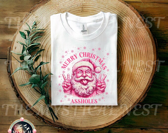 Merry Christmas Assholes PNG, Santa Clause PNG, Pink Holiday Clipart, Naughty Santa PNG, Christmas Humor, Adult Humor, Digital Download