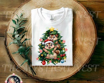 Chipmunk Christmas PNG, Christmas Clipart, Cute Holiday Graphics, Digital Download, Christmas Tree Clipart, Festive Art, Chipmunk PNG