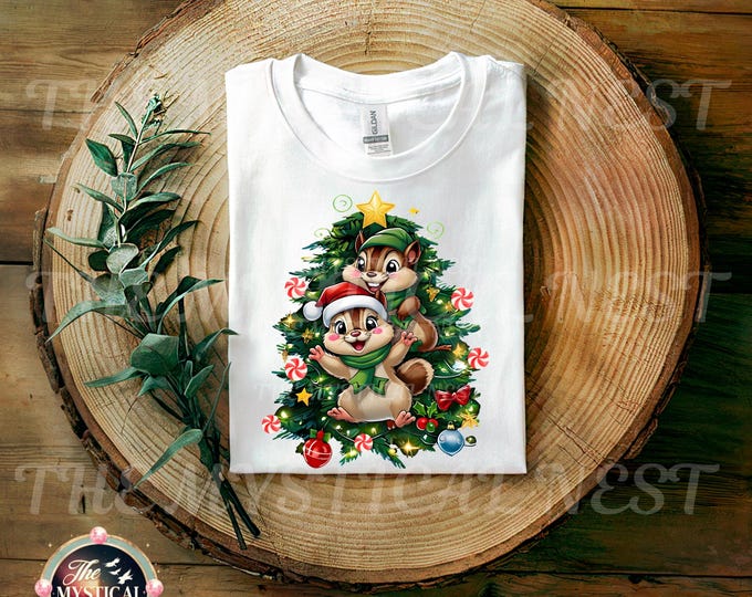 Chipmunk Christmas PNG, Christmas Clipart, Cute Holiday Graphics, Digital Download, Christmas Tree Clipart, Festive Art, Chipmunk PNG