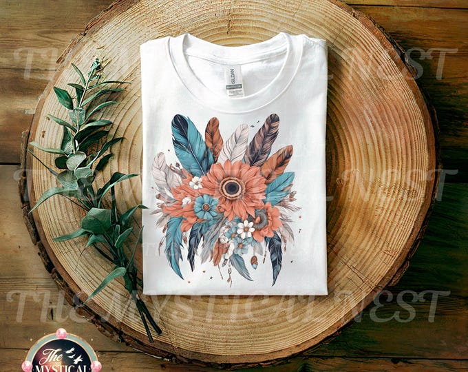 Boho Feathers and Flowers PNG, Boho Bouquet, Feather Clipart, Flower Clipart, Boho Decor, Digital Download, bohemian clipart