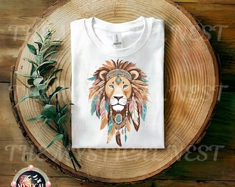 Lion PNG, Lion and Feathers Clipart, Tribal T-shirt Design, Sublimation Design, Digital Download, Lion Printable Art