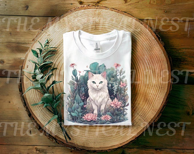 Cute Cat PNG, Whimsical Art, Watercolor PNG, Digital Download, Cat Clipart, Printable Cat Design, Cat Lovers Gift, Mystical PNG
