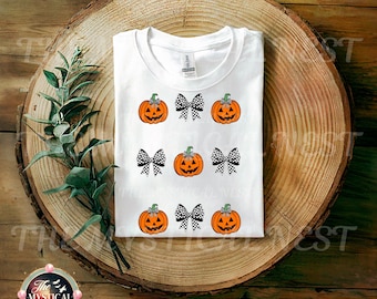 Jack O Lantern Checkered Bow PNG: Pumpkin Coquette Halloween Clipart (Digital Download)