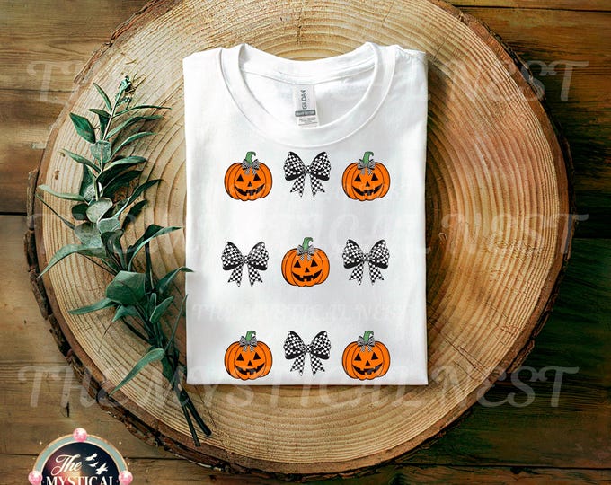Checkered Bow Pumpkin PNG, Coquette Halloween Design (Digital Download)